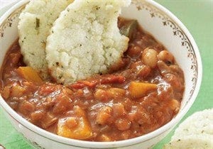 Baked bean stew with Pap rings