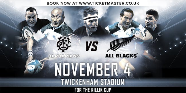 Barbarians to face the All Blacks at Twickenham in November