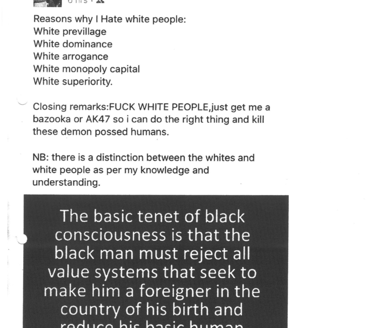 EFF member who ‘hates white people’ sentenced to serve whites