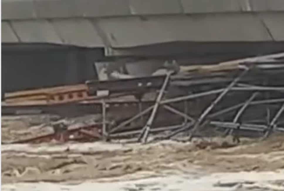 Water levels on the rise, bridge scaffolding washes away in Stanford